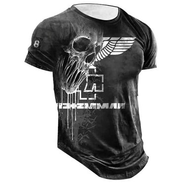 Men's Vintage Rammstein Rock Chic Band Skull Daily Short Sleeve Crew Neck T-shirt