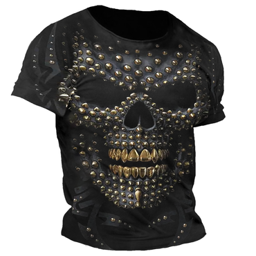 Men's Vintage Skull Print Chic Daily Short Sleeve Crew Neck T-shirt