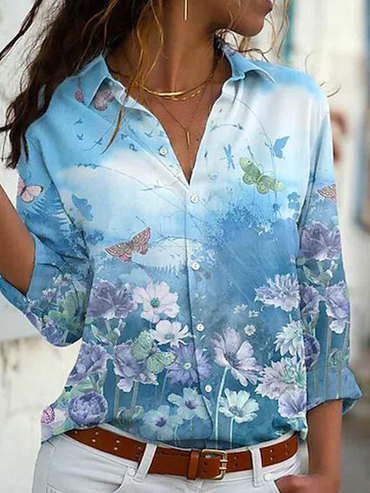 Casual Loose Floral Print Chic Sun Protection Long Sleeve Blouse