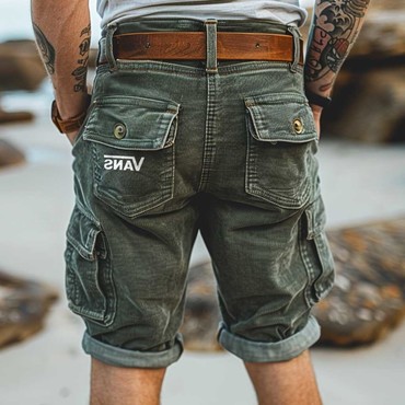 Men's Corduroy Surf Cargo Chic Shorts Vintage Beach Vacation Multi-pocket Daily Hawaii Casual Walkshort