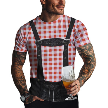 Men's Oktoberfest Bavarian Lederhosen Chic 3d Graphic Check Print Party Casual Daily Crew Neck Short Sleeve T-shirt