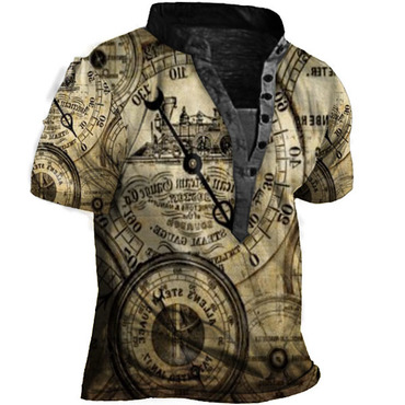 Men's Map Henley Short Sleeve Chic T-shirt