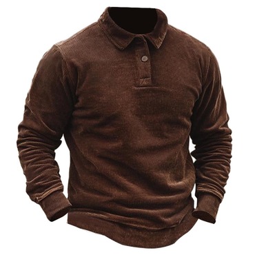 Men's Vintage Corduroy Polo Collar Chic Long Sleeve Sweatshirt