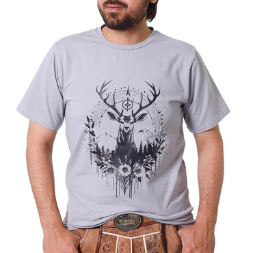 Men's Vintage Bavarian Traditional Chic Deer Hunting Print Crew Neck Short Sleeve T-shirt