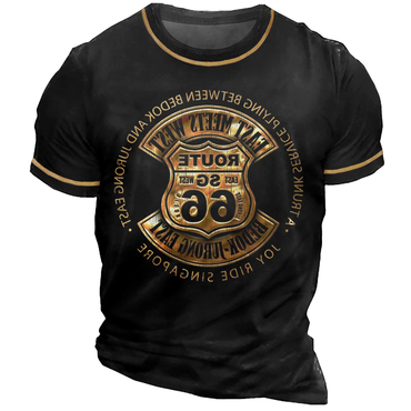 Men's Vintage Route 66 Chic Motorcycle Print T-shirt