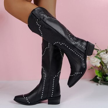 Women's Embroidered Denim High Chic Pointed Western Boots