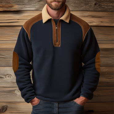 Men's Retro Fleece Quarter Chic Zip Collar Sweatshirt Outwear