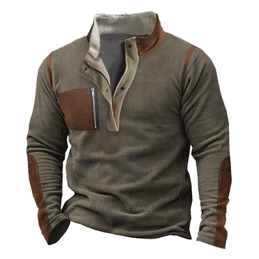 Men's Outdoor Henley Collar Chic Suede Spliced Zipper Pocket Sweatshirts