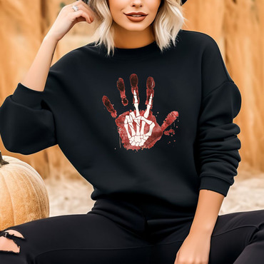 Women's Vintage Halloween Bloody Chic Hand Skeleton Long Sleeve Crew Neck Sweatshirt