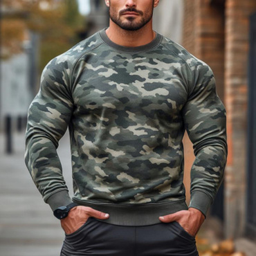 Men's Vintage Camouflage Crew Neck Chic Long Sleeve Sweatshirt