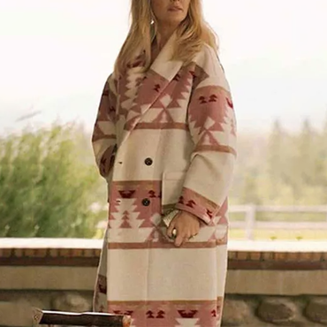 Women's Vintage Wool Aztec Chic Yellowstone Beth Dutton Jacket Coat Peacoat