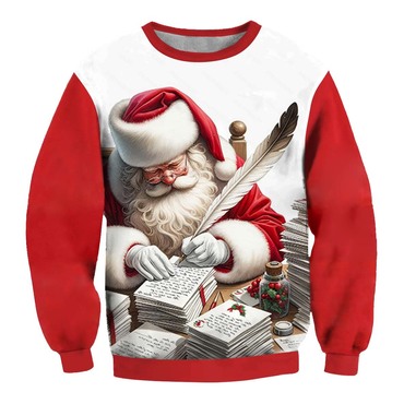 Men's Vintage Santa Write Chic Greeting Card 3d Print Crew Neck Ugly Christmas Sweatshirt