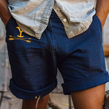 Men's Vintage Yellowstone Farm Chic Casual Cotton And Linen Shorts