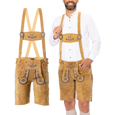 Men's Munich Traditional Bavarian Chic Style Embroidered Suede Bib Shorts