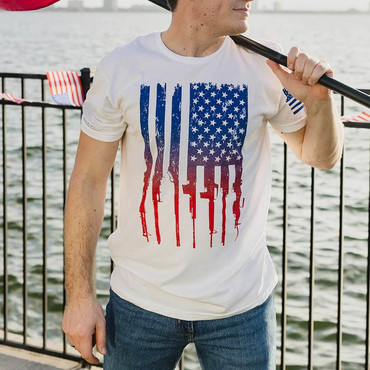 Men's Vintage American Flag Chic Patriot Print Daily Short Sleeve Round Neck T-shirt