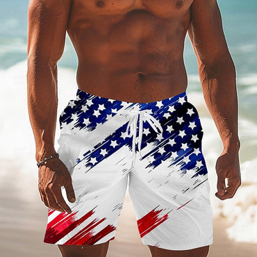 Men's American Flag Print Chic Elastic Drawstring Shorts