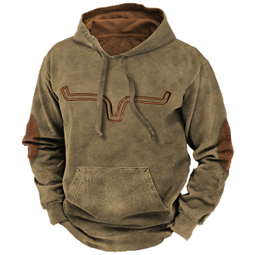 Men's Vintage Western Denim Chic Color Block Hoodie