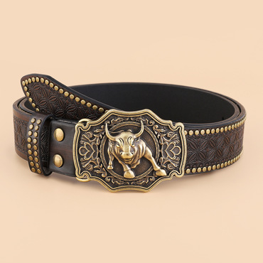 Men's Vintage Western Denim Chic Belt Engraved Leather Belt