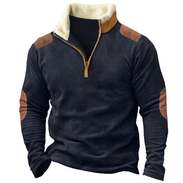 Men's Training Colorblock Waffle Chic Lapel Sweatshirt