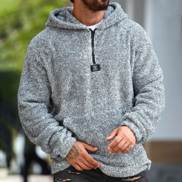 Men's Applique Half-zip Fleece Chic Hoodie Sweatshirt