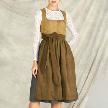 Women's Vintage Oktoberfest Chic Bow Square Neck Earthy Dirndl Dress No Lace Top Included