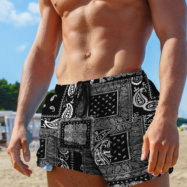 Men's Vintage Ethnic Pattern Chic Bandana Printed Shorts Outdoor Beach Camping