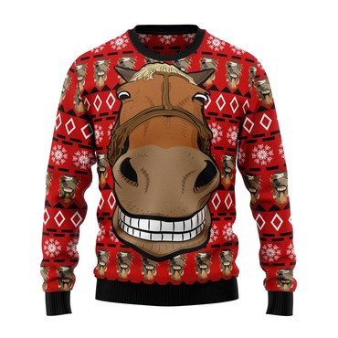 Men's Vintage Funny Horse Print Chic Crew Neck Ugly Christmas Sweatshirt