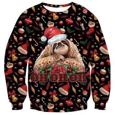 Unisex Sloth Print Crew Neck Chic Ugly Christmas Sweatshirt