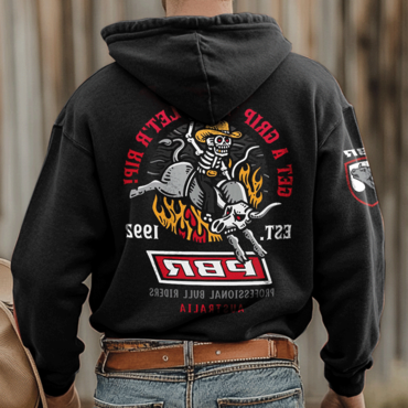 Men's Pbr Competition Vintage Chic Raging Bull Print Hoodie