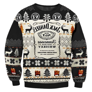 Unisex Whiskey Print Crew Neck Chic Ugly Christmas Sweatshirt