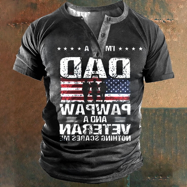 I Am A Dad And Chic A Veteran Men's American Flag Henley T-shirt