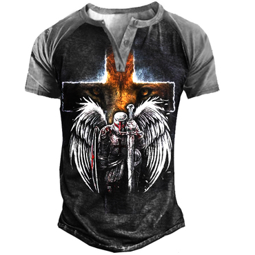 Templar Jesus Cross Men's Chic Outdoor Tactical Henley T-shirt