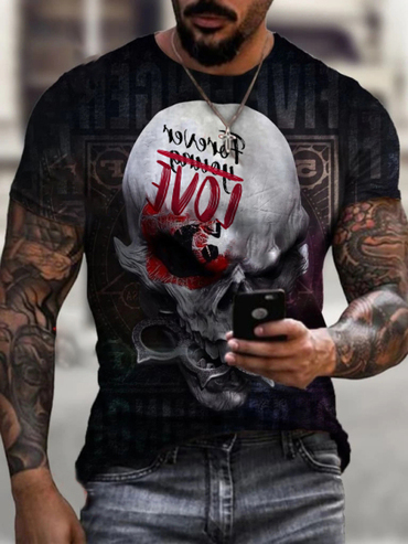 Men's Hell Skull Art Print Chic Short Sleeve T-shirt