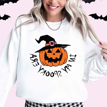 Women's Vintage Halloween Pumpkin Chic In My Spooky Era Long Sleeve Crew Neck Sweatshirt