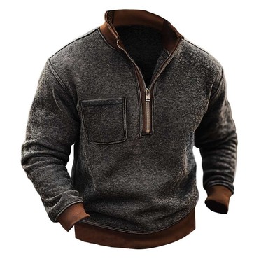 Men's Vintage Contrast Pocket Chic Stand Collar Sweatshirt