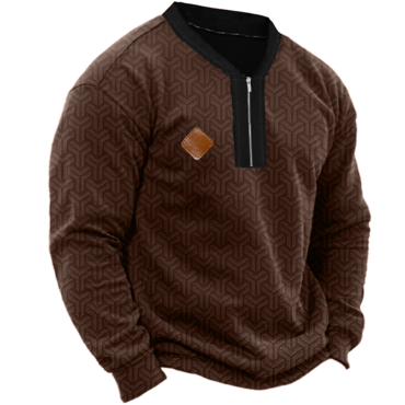 Men's Outdoor Casual Geometric Chic Pattern Fabric Quarter Zip Collar Sweatshirt