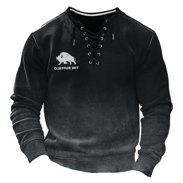 Men's Vintage Lace-up Buffalo Print Chic Sweatshirt