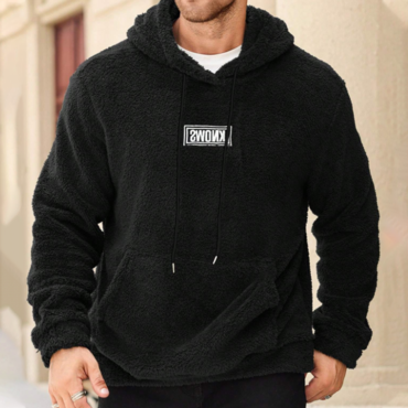 Men's Letter Graphic Fuzzy Chic Hooded Sweatshirt For Autumn