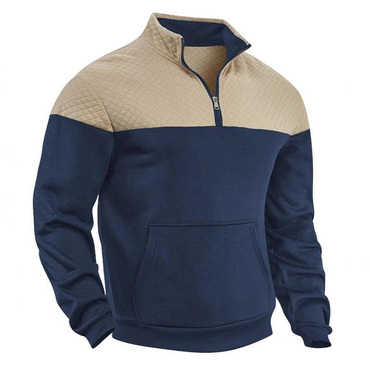 Men's Vintage Color Block Chic Quarter Zip Stand Collar Sweatshirt