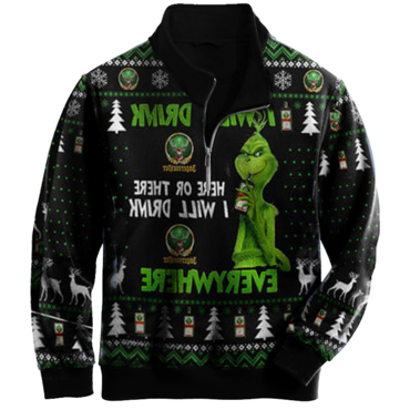 Men's Vintage The Grinch Chic Christmas Quarter Zip Collar Sweatshirt