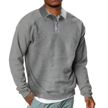 Men's Sweatshirt Textured Fabric Chic Patchwork Vintage Long Sleeve Daily Polo Neck Tops