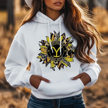 Women's Vintage Western Cowgirls Chic Yellowstone Sunflower Print Pocket White Hoodie