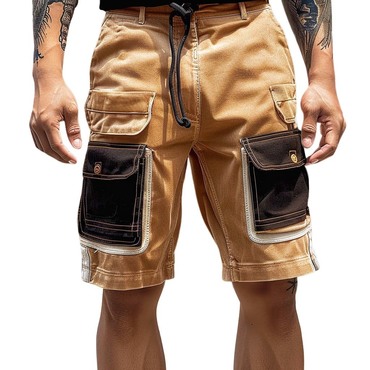 Men's Cargo Shorts Vintage Chic Multi-pocket Color Block Outdoor Shorts