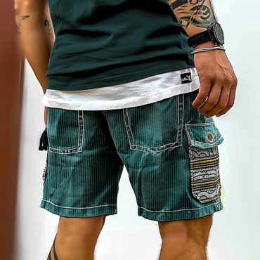 Men's Ethnic Graphic Printed Chic Corduroy Surf Cargo Casual Work Shorts