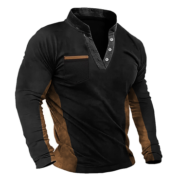 Men's Outdoor Vintage Pocket Chic Spliced Long Sleeved T-shirt