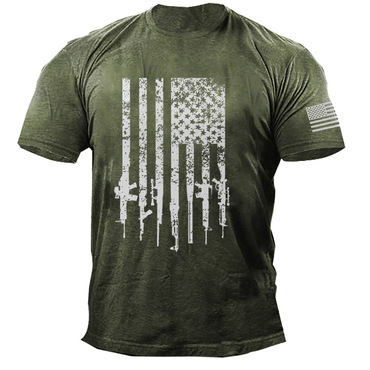 American Flag Gun Print Chic Men's Cotton T-shirt