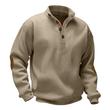 Men's Vintage Corduroy Contrast Chic Button Stand Collar Long Sleeve Sweatshirt