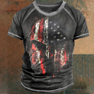 Men's Spartan American Flag Chic Helmet Print T-shirt