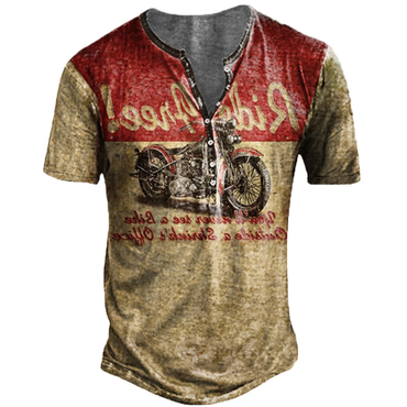 Men's Vintage Motorcycle Short Sleeve Chic Henley Collar T-shirt