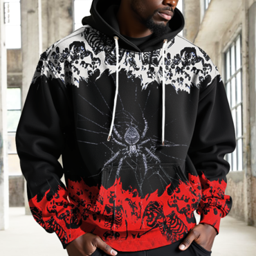 Halloween Men's Retro Spider Chic Skull Print Hoodie